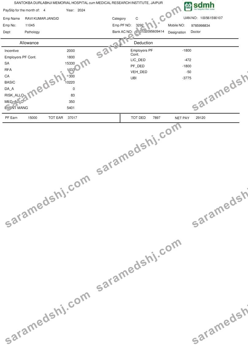Santokba Durlabhji Memorial Hospital payslip template in Word and PDF formats.pdf, 1